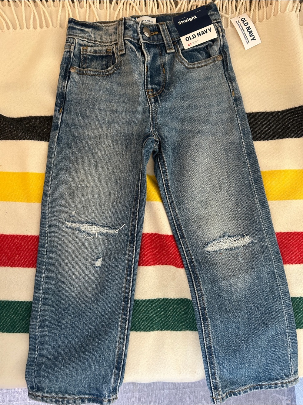 Old Navy Boys Straight Leg Distressed Blue Jeans